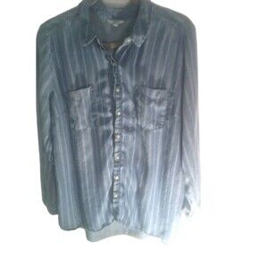 Women's XL Sonoma Chambray Style Pattern  Stripe Shirt Blue White Lyocsel